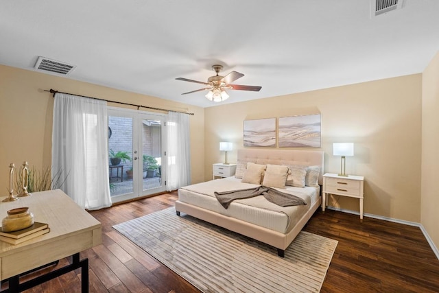 8112 W Ct, Austin, TX 78759 - bedroom featuring access to outside, hardwood / wood-style floors, french doors, ceiling fan, and baseboards
