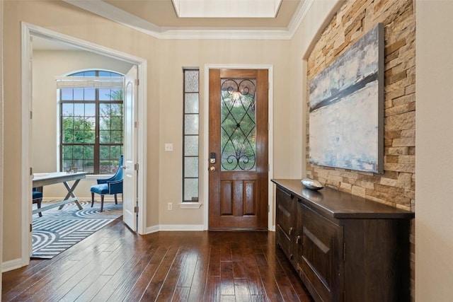 foyer featuring baseboards, dark wood-style floors, and plenty of natural light