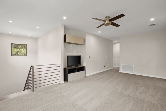 500 Laurel Valley Rd, West Lake Hills, TX 78746 - unfurnished living room with ceiling fan, light carpet, recessed lighting, and baseboards