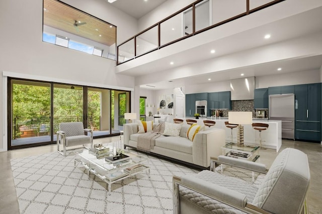 500 Laurel Valley Rd, West Lake Hills, TX 78746 - living room with a towering ceiling, recessed lighting, and concrete flooring