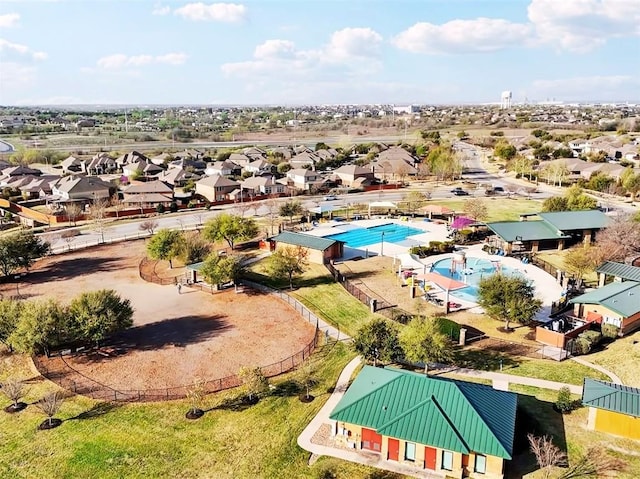 136 Gamble St, Buda, TX 78610 - aerial view of residential area featuring a pool area