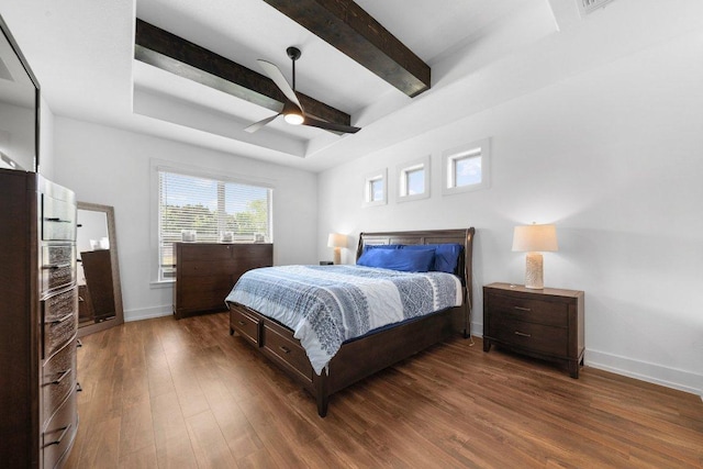 213 Pecan Meadow Ln, Harker Heights, TX 76513 - bedroom with beamed ceiling, baseboards, ceiling fan, and wood finished floors