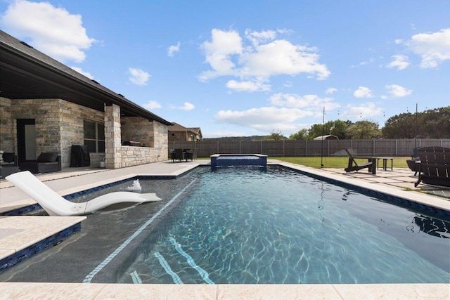 213 Pecan Meadow Ln, Harker Heights, TX 76513 - view of pool featuring a patio area, a pool with connected hot tub, a fenced backyard, and a water slide