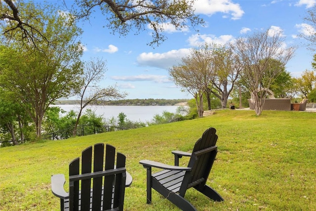 view of yard with a water view