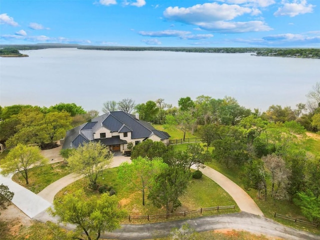 aerial view with a water view