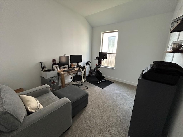 145 Cyrus Milton Dr, Buda, TX 78610 - carpeted home office with lofted ceiling and baseboards