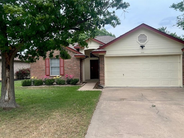 506 Clearcreek Dr, Leander, TX 78641 - view of front facade with driveway, brick siding, a garage, and a front lawn
