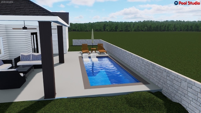 622 Galston Dr, Spicewood, TX 78669 - outdoor pool featuring a patio and a wooded view