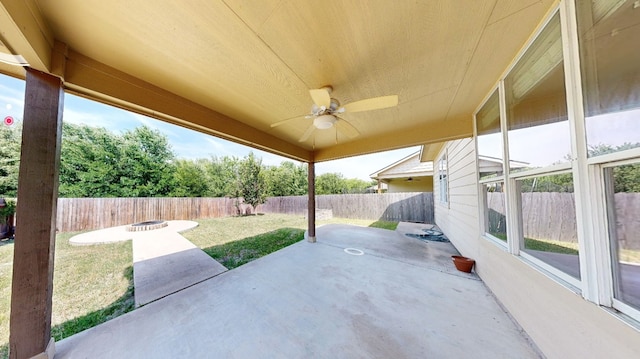 4228 Rolling Water Dr, Pflugerville, TX 78660 - view of patio / terrace featuring a ceiling fan and a fire pit
