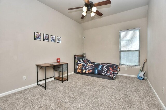 1706 Ambling Trl, Cedar Park, TX 78613 - bedroom featuring carpet flooring, baseboards, a ceiling fan, and lofted ceiling
