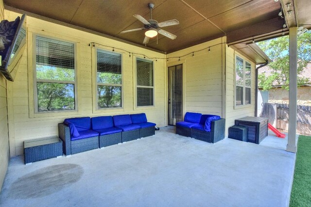 1706 Ambling Trl, Cedar Park, TX 78613 - view of patio with outdoor lounge area and ceiling fan