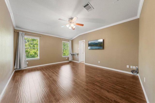 901 Middle Brook Dr, Leander, TX 78641 - unfurnished room with crown molding, visible vents, ceiling fan, and wood finished floors