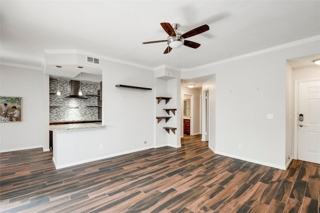 6000 Shepherd Mountain Cv Unit 407, Austin, TX 78730 - unfurnished living room with wood finished floors, a ceiling fan, baseboards, and ornamental molding