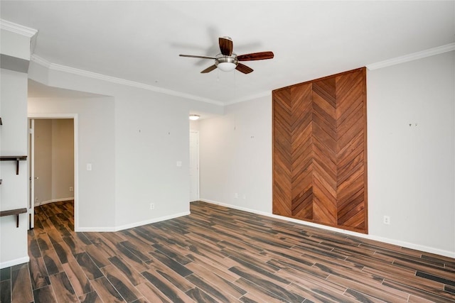 6000 Shepherd Mountain Cv Unit 407, Austin, TX 78730 - empty room featuring a ceiling fan, wood finished floors, crown molding, and baseboards