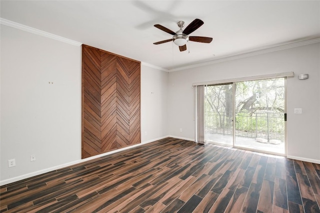 6000 Shepherd Mountain Cv Unit 407, Austin, TX 78730 - empty room featuring baseboards, dark wood-style flooring, ceiling fan, and crown molding
