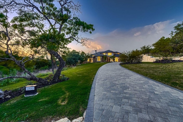 4800 Mondonedo Cv, Austin, TX 78738 - view of front of house featuring a lawn and curved driveway