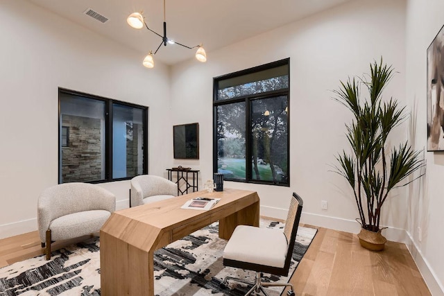 4800 Mondonedo Cv, Austin, TX 78738 - office featuring wood finished floors, baseboards, and a chandelier