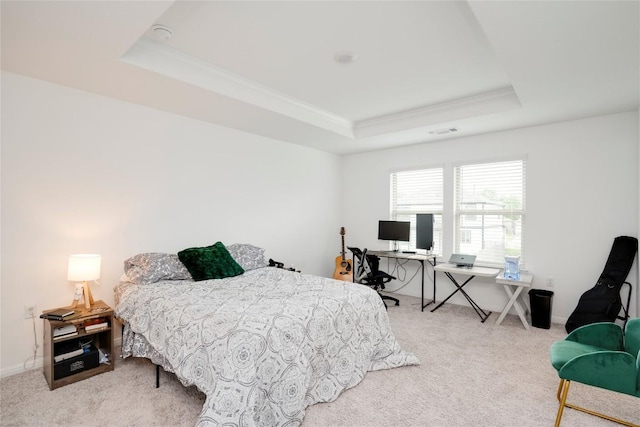 5408 Mars Ln, Austin, TX 78724 - bedroom with a tray ceiling, crown molding, carpet floors, and an office area