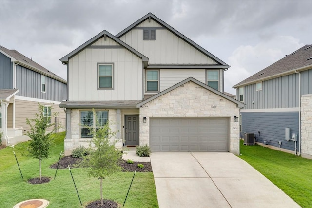 5408 Mars Ln, Austin, TX 78724 - craftsman-style house featuring board and batten siding, stone siding, driveway, and a front lawn