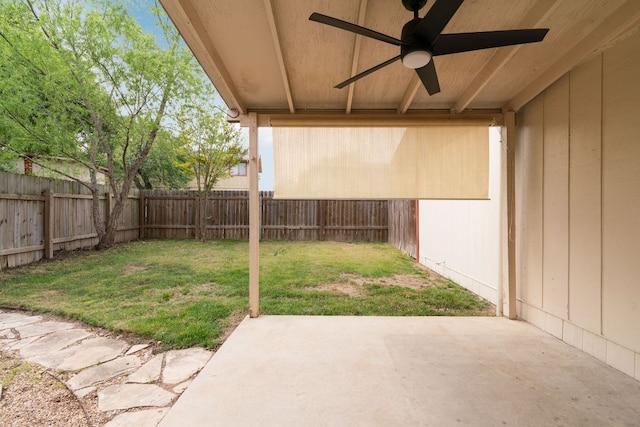 8902 Trone Cir Unit A, Austin, TX 78758 - fenced backyard featuring a patio area and a ceiling fan
