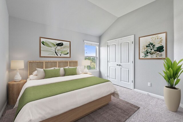 7817 Aria Loop, Austin, TX 78736 - carpeted bedroom featuring lofted ceiling, baseboards, and a closet