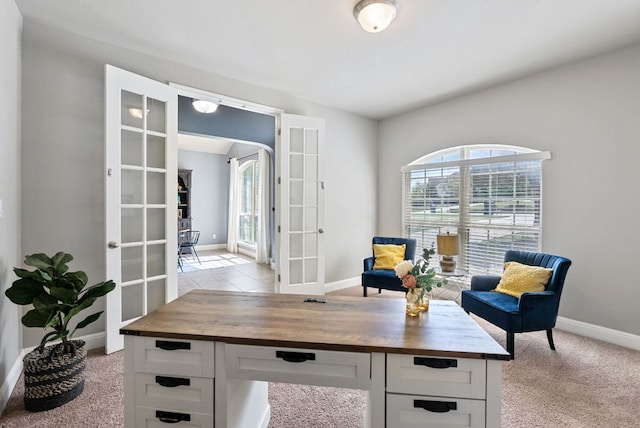 7817 Aria Loop, Austin, TX 78736 - sitting room featuring french doors, healthy amount of natural light, baseboards, and light carpet