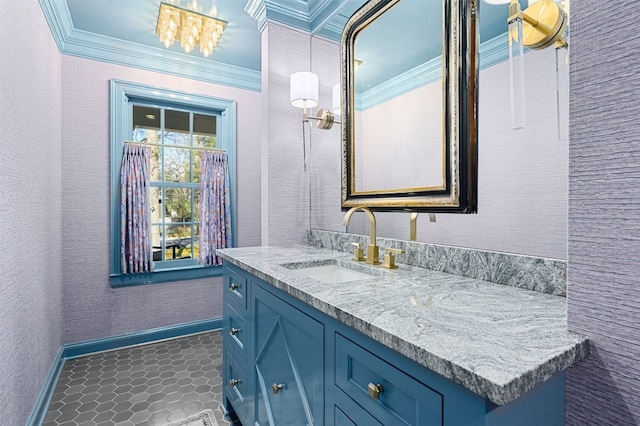 1307 Elton Ln, Austin, TX 78703 - bathroom with vanity, ornamental molding, and tile patterned flooring