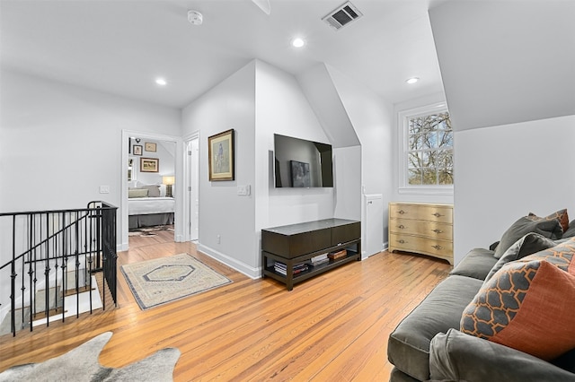1307 Elton Ln, Austin, TX 78703 - living area with hardwood / wood-style flooring, vaulted ceiling, and recessed lighting