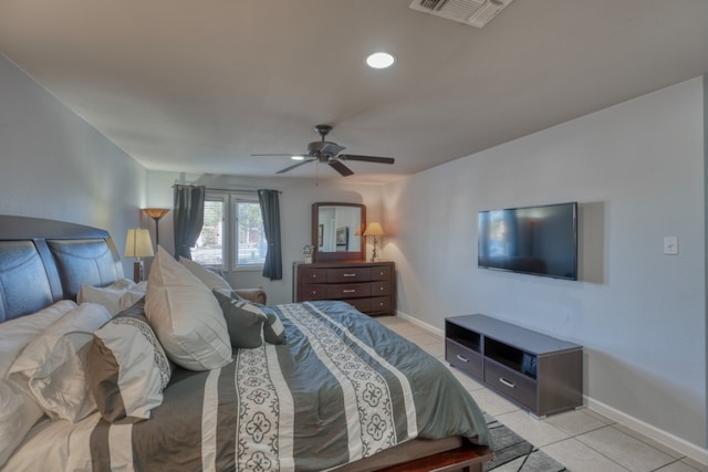 605 Port Unit 3, Horseshoe Bay, TX 78657 - bedroom with light tile patterned floors, baseboards, ceiling fan, and recessed lighting