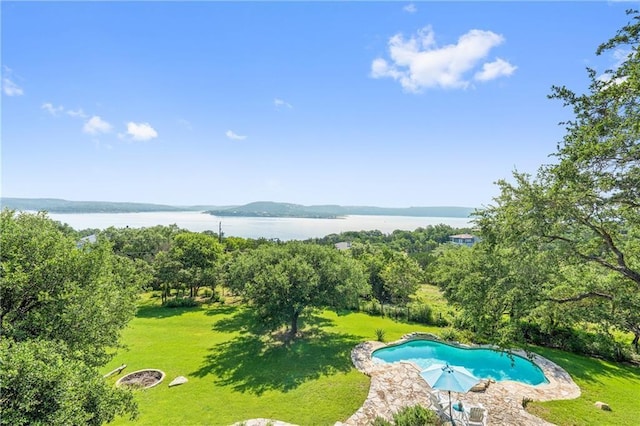 5224 Mccormick Mountain Dr, Austin, TX 78734 - swimming pool featuring a water view and a yard
