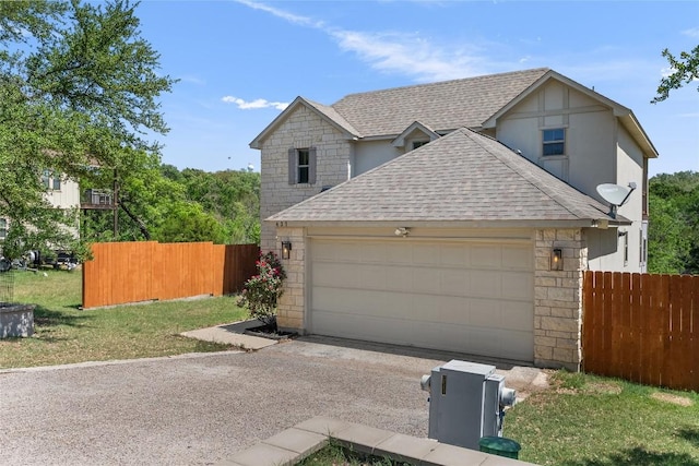 437 Venture Blvd S, Point Venture, TX 78645 - view of front of home featuring roof with shingles, stone siding, a garage, and driveway