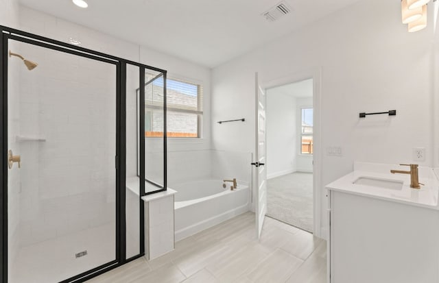 329 Singing Dove Way, Liberty Hill, TX 78642 - full bath featuring a garden tub, a stall shower, and plenty of natural light