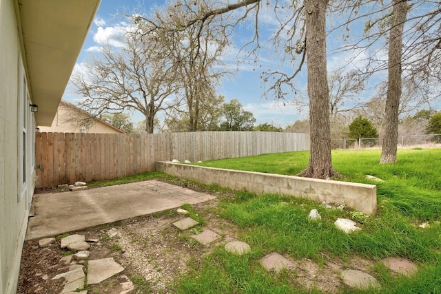view of yard with a patio area and a fenced backyard
