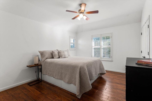 5909 Sunset Rdg, Austin, TX 78735 - bedroom featuring hardwood / wood-style floors, baseboards, and a ceiling fan