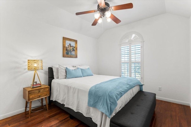 5909 Sunset Rdg, Austin, TX 78735 - bedroom featuring vaulted ceiling, wood finished floors, baseboards, and a ceiling fan