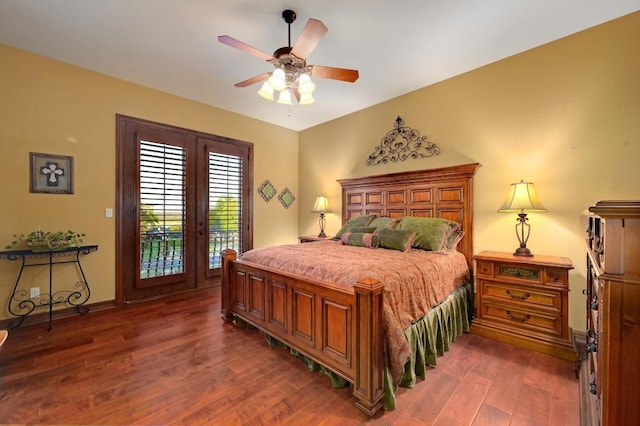 1298 Mystic Pkwy, Spring Branch, TX 78070 - bedroom featuring access to outside, wood finished floors, and a ceiling fan