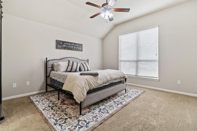 1310 Neuberry Clf, Temple, TX 76502 - bedroom featuring carpet, lofted ceiling, baseboards, and a ceiling fan