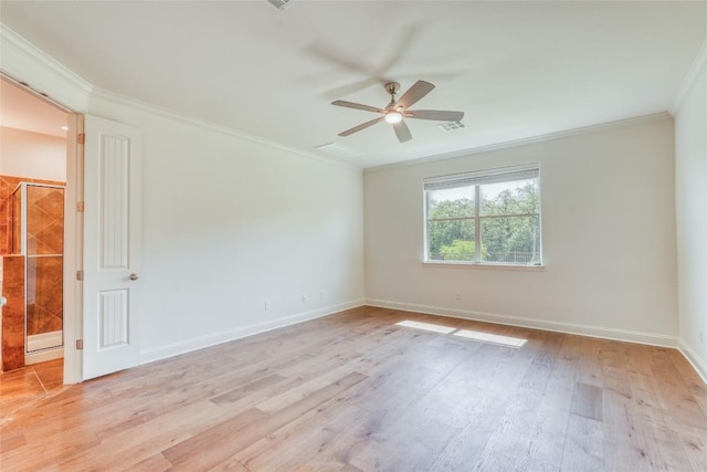 2801 Mirasol Dr, Round Rock, TX 78681 - unfurnished room with ornamental molding, a ceiling fan, light wood-type flooring, and baseboards