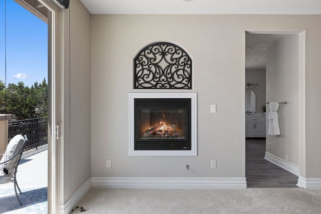 1306 High Lonesome, Leander, TX 78641 - detailed view of carpet, a glass covered fireplace, and baseboards
