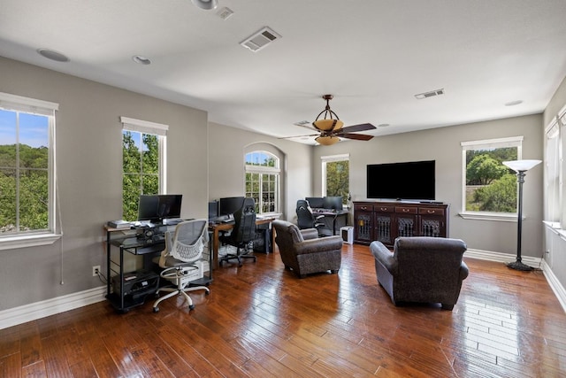 1306 High Lonesome, Leander, TX 78641 - office space featuring baseboards, wood-type flooring, and ceiling fan