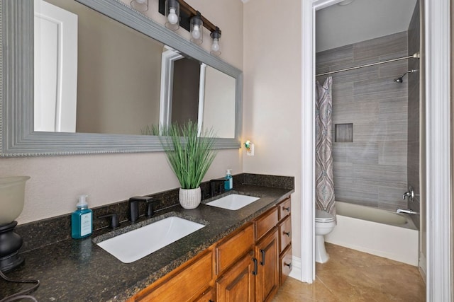 1306 High Lonesome, Leander, TX 78641 - full bath with toilet, double vanity, shower / tub combo, and tile patterned floors