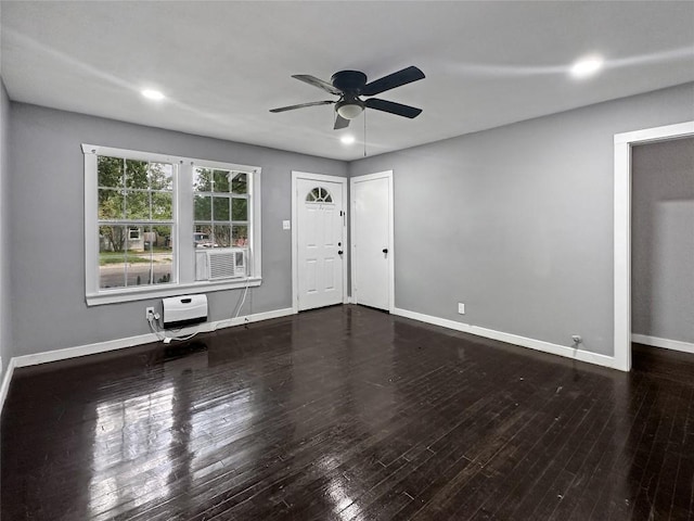 1026 Haynes St Unit 28, San Marcos, TX 78666 - unfurnished room with ceiling fan, wood-type flooring, recessed lighting, and a wall mounted AC