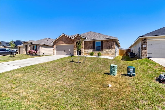 8516 Cantera Ridge Rd, Temple, TX 76502 - ranch-style house featuring driveway, cooling unit, brick siding, and a front lawn
