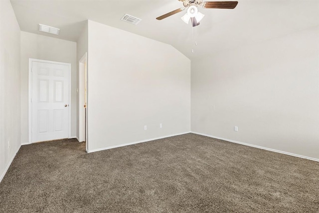 8516 Cantera Ridge Rd, Temple, TX 76502 - empty room with dark colored carpet, a ceiling fan, and vaulted ceiling