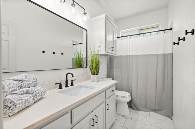 3420 Benecia Ct, Austin, TX 78738 - bathroom with marble look tile flooring, vanity, and a shower with curtain