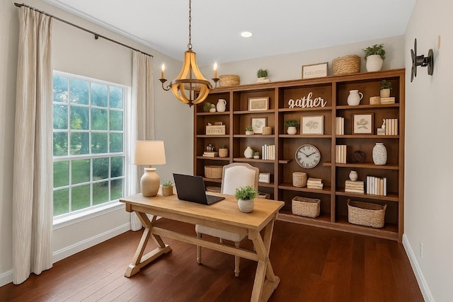 104 Double Cir, Burnet, TX 78611 - office with a chandelier and dark wood finished floors