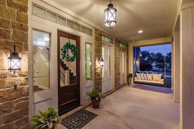 104 Double Cir, Burnet, TX 78611 - view of exterior entry featuring stone siding and covered porch