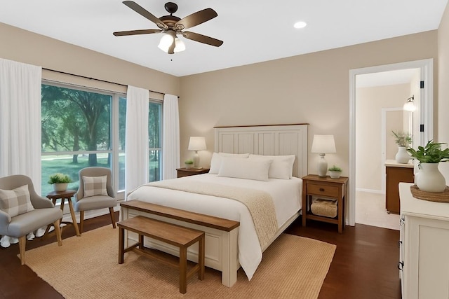 104 Double Cir, Burnet, TX 78611 - bedroom with wood finished floors, recessed lighting, and a ceiling fan