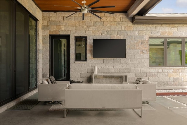 7817 Orisha Dr, Austin, TX 78739 - view of patio / terrace with an outdoor living space and a ceiling fan