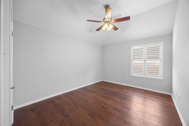 8909 Beatty Ct, Austin, TX 78749 - unfurnished room with a ceiling fan, dark wood finished floors, and baseboards